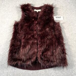 Sebby Collection Faux Fur Vest Womens XL Burgundy Acrylic Open Front Knit Back